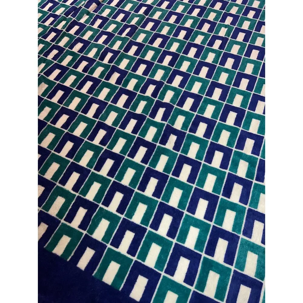 Lacoste oversized graphic geometric beach towel cotton blue / green white NEW